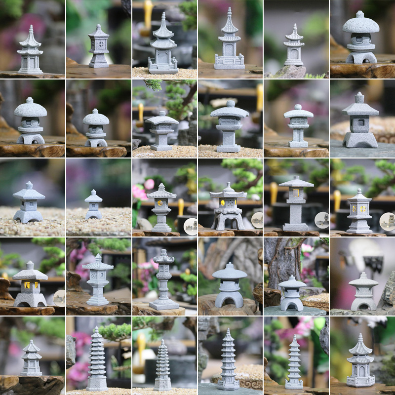Bonsai Garden Japan - Vintage Zen miniatuur zandsteen toren paviljoen
